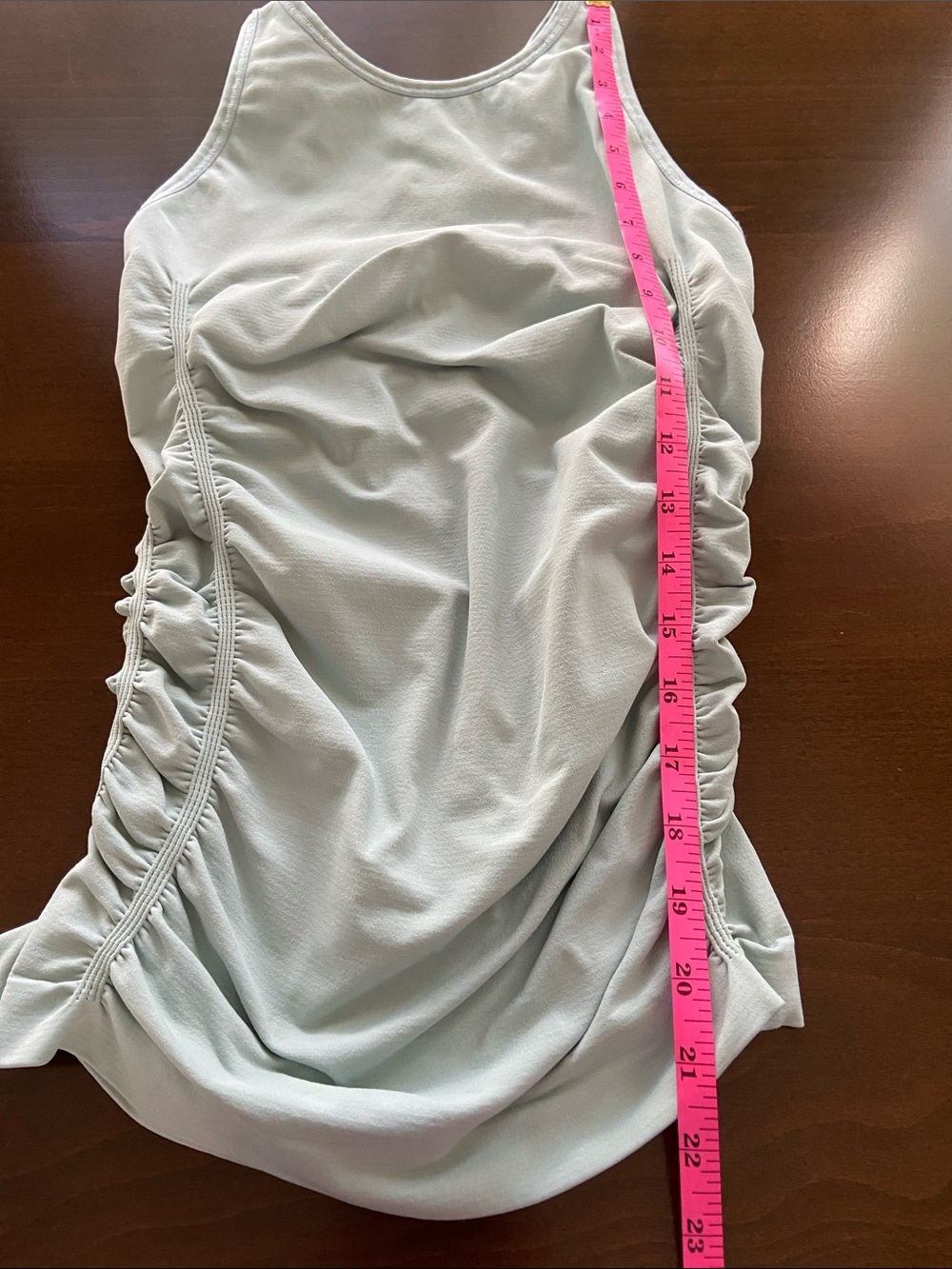 Light Aqua Nux tank with ruched sides, crisscross straps on back, size S. - Picture 7 of 12